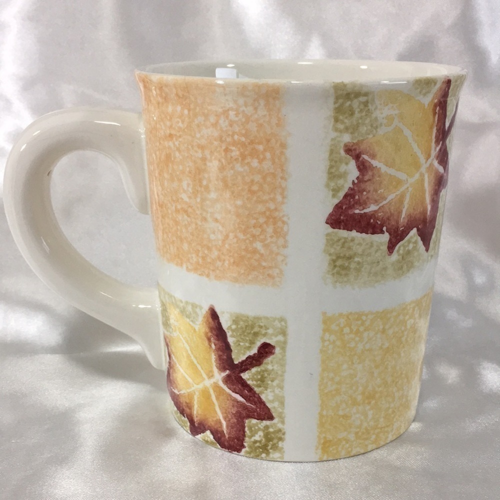 Cottagecore Vintage Fall Leaves Grid Ceramic Coffee Mug Large 16oz